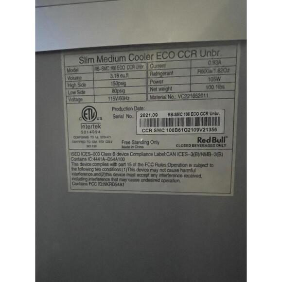 Red Bull Fridge RB-SMC 130 Eco GDC Slim Medium 105V - Picture 11 of 12